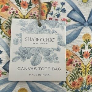 Shabby Chic Blue Ribbon Floral Butterfly Print Canvas Tote Bag